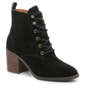 Lucky Brand Women's 10 Black Suede Wadil Lace-up Block Heel Ankle Booties